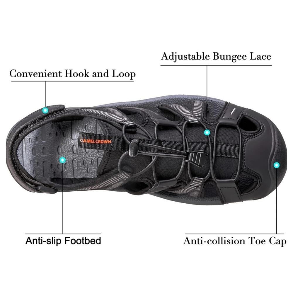 CAMEL CROWN Hiking Sandals, Men Waterproof Closed Toe Water Athletic, Black 8.5 - Picture 3 of 6